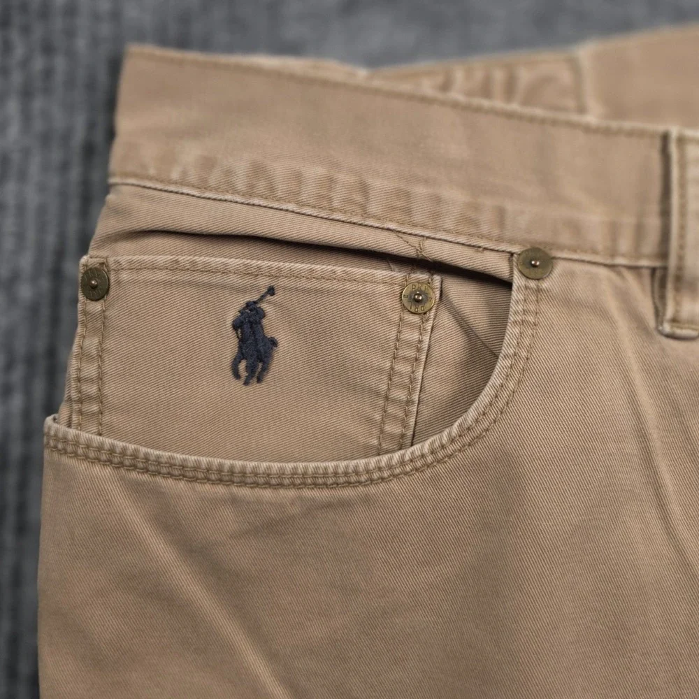 Polo Ralph Lauren Straight 650 Pants Mens 40x32 Khaki Tan Cotton Denim Style Y2K